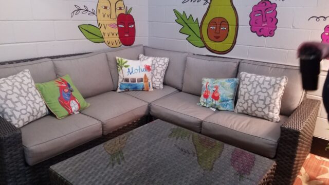 Big Acai Bowl couch and wall art