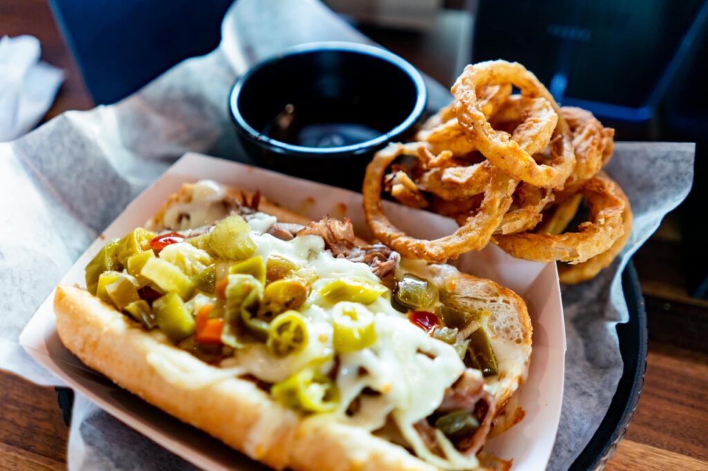 Bix & Co Kitchen and Sports Bar hot dog and onion rings