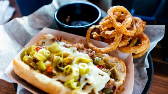 Bix & Co Kitchen and Sports Bar hot dog and onion rings