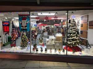 Martin's Flag and Decor storefront at Christmas time