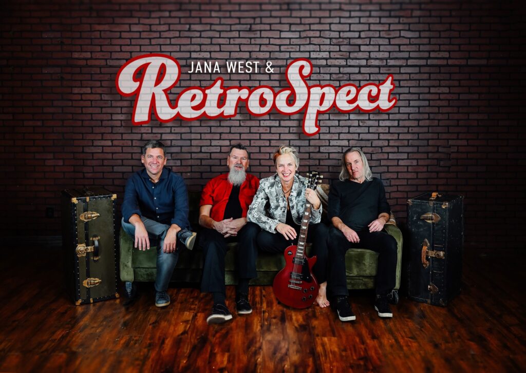 jana west & retrospect on couch with logo