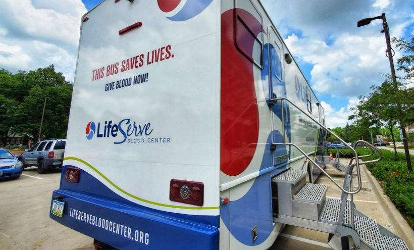 back of the life serve blood donor bus