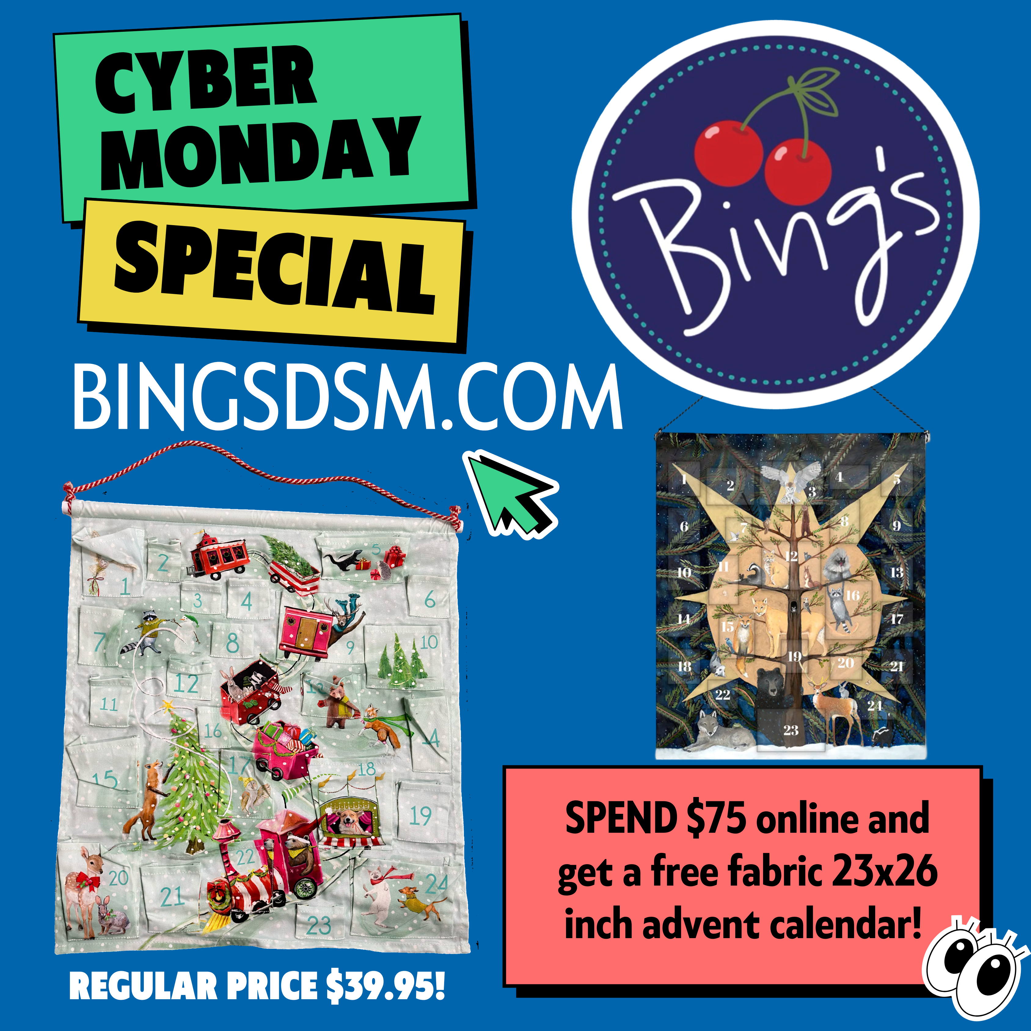 Bing's cyber monday ad with blue background and details of special