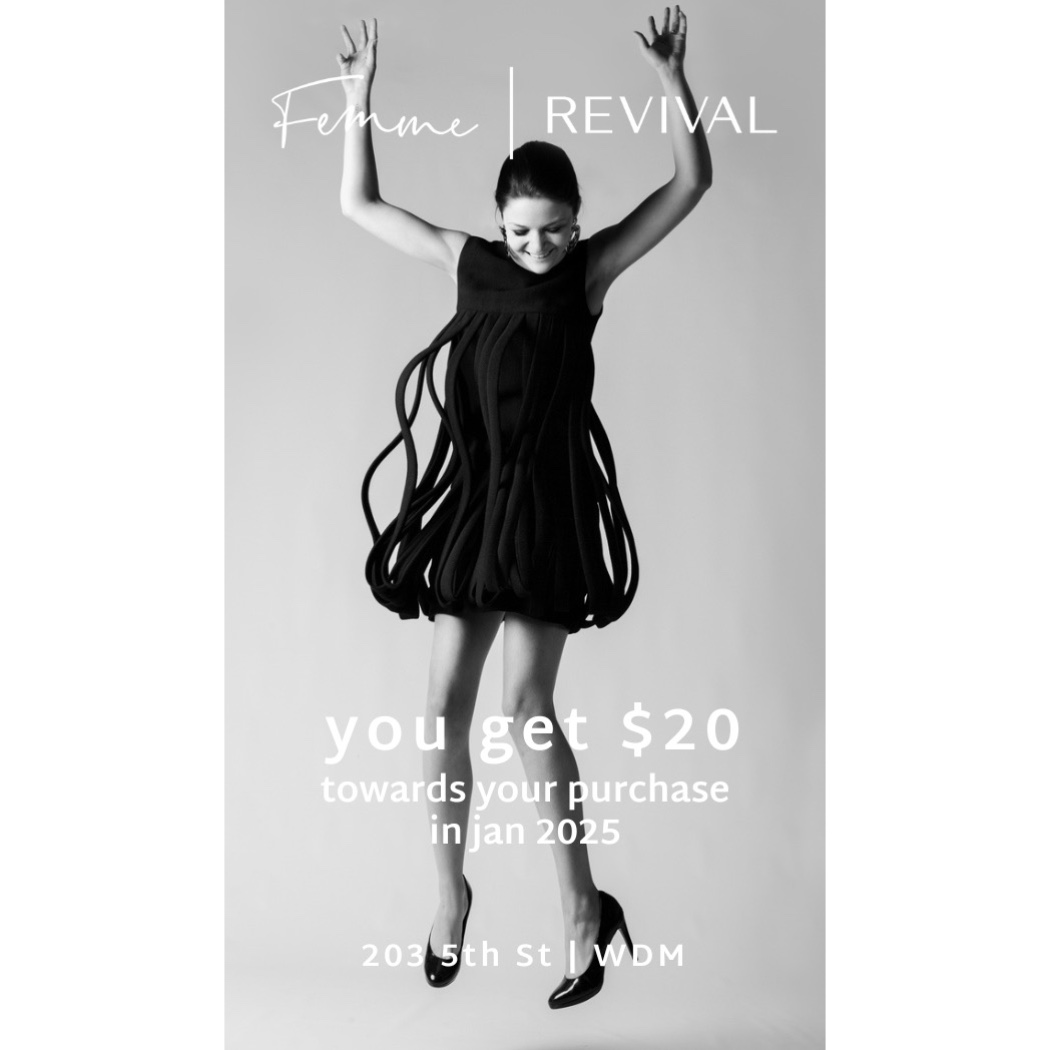 femme revival small business saturday ad woman in black dress dancing