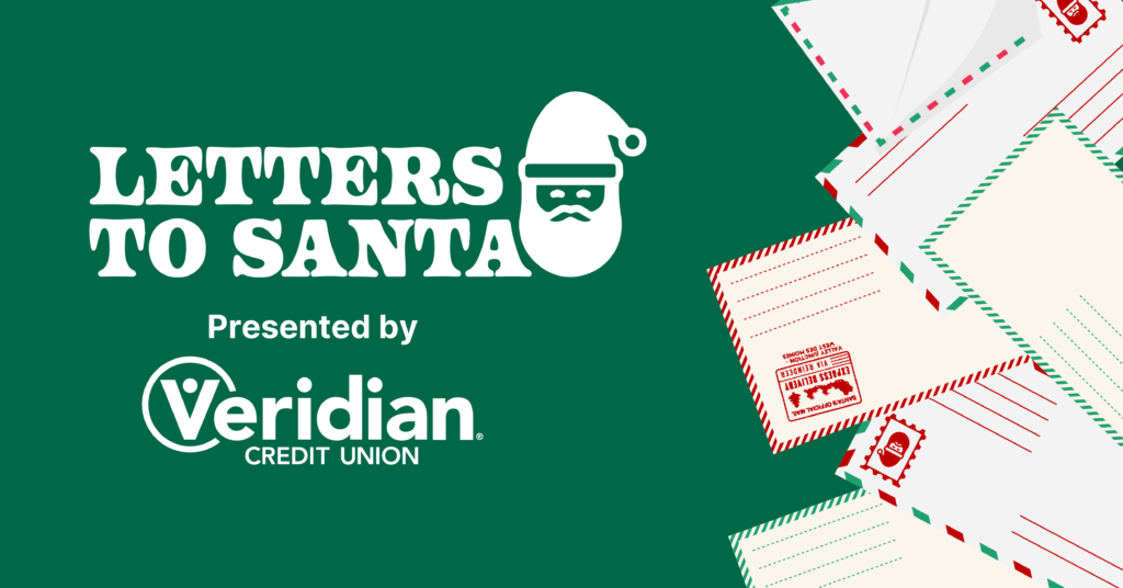 letters to santa presented by veridian header on green background and letters on the right side