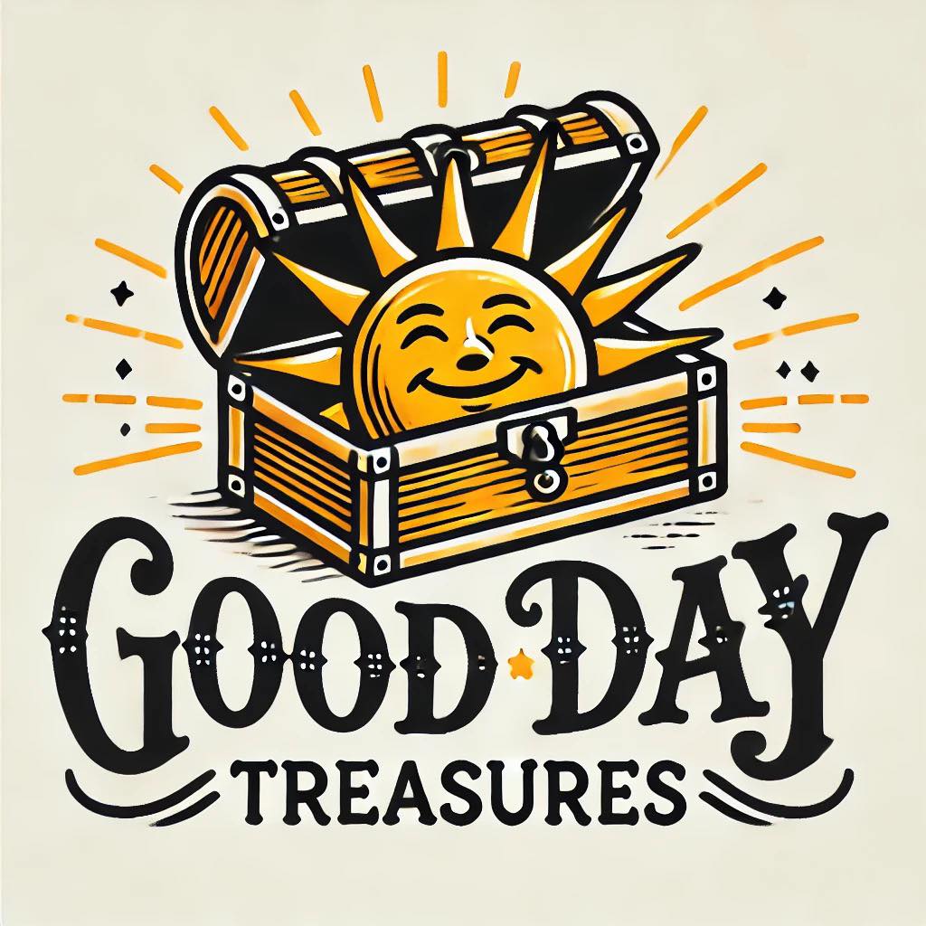 good day treasures logo with sun coming out of a treasure box