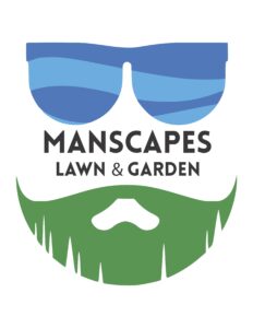 manscapes lawn & garden logo with blue sunglasses and green beard