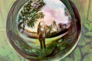 painting of girl in ball reflection